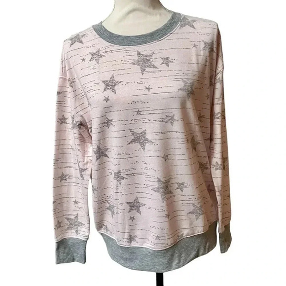 Splendid Pink Gray Star Lounge Sweatshirt Small Cozy Soft Pullover Casual - Picture 2 of 16